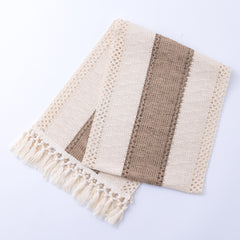 Cotton Linen Knotted Tassel Style Table Runner Diamond Design Tablecloth