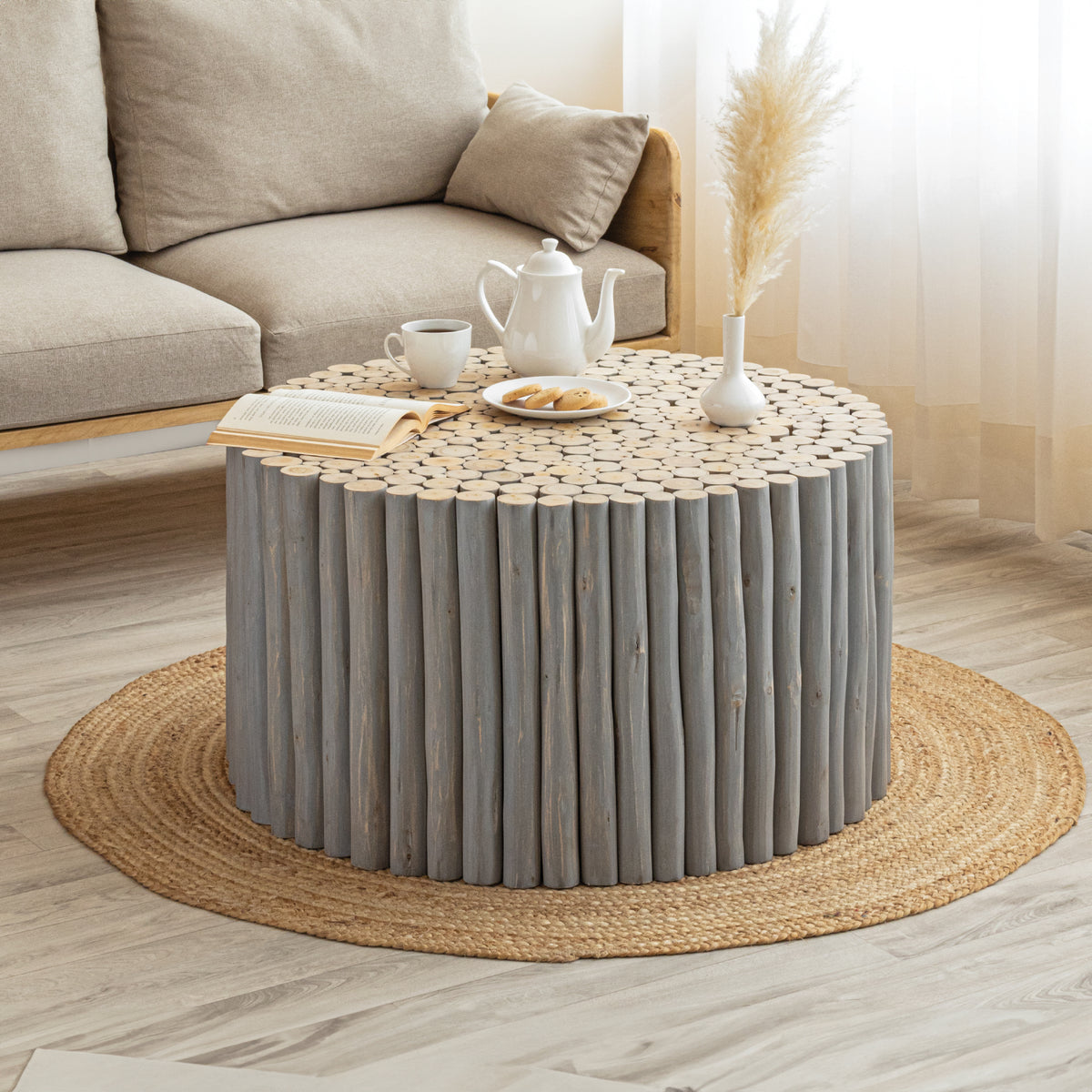 Rustic Art Wood Coffee Table - Grey