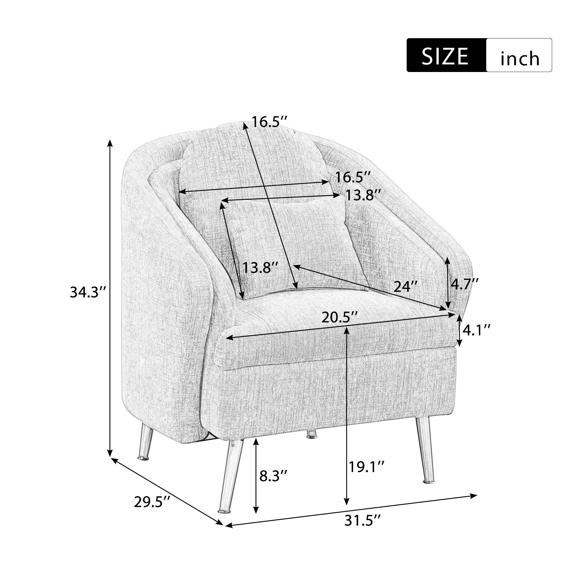 Mid-Century Accent Chair Arm Chair with Lumbar Pillow and Metal Legs- White