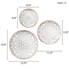 Medallion Trio Distressed White Floral 3-piece Carved Wood Wall Decor Set