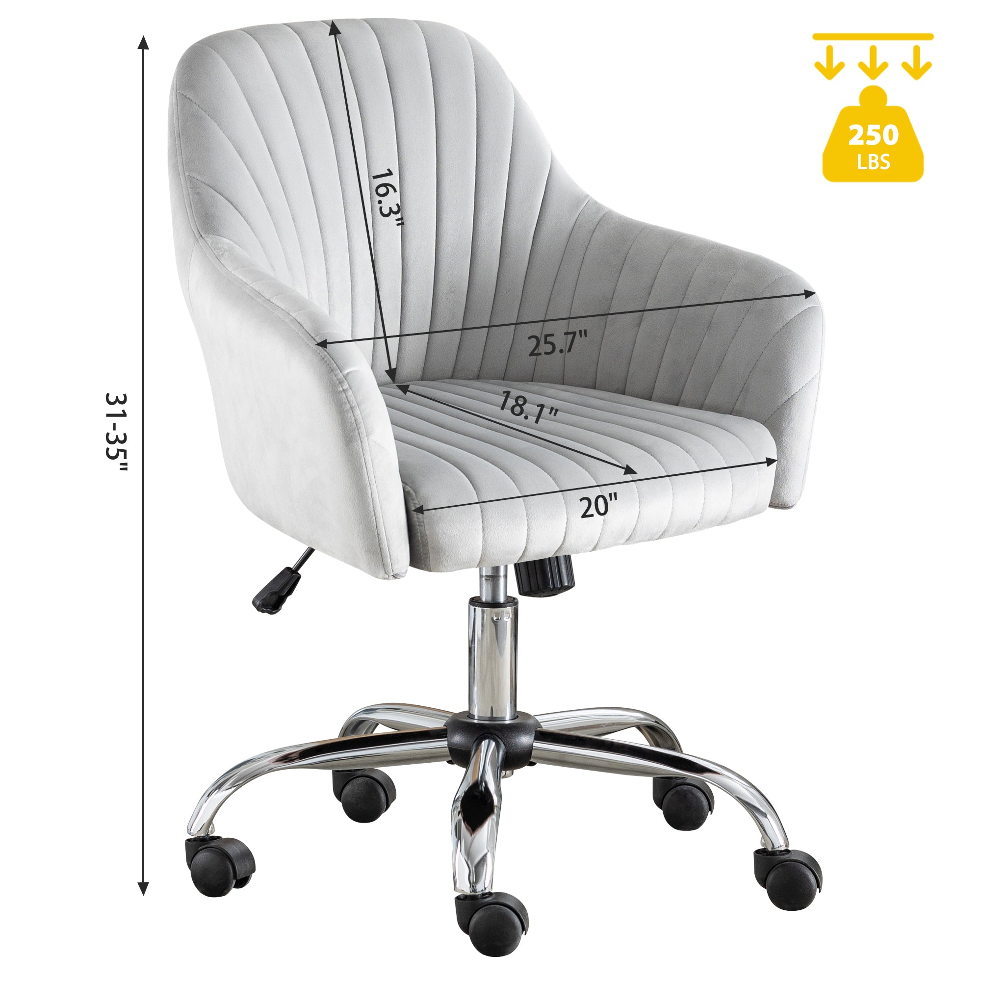 Modern Home Office Leisure Chair with Adjustable Velvet Height - Light Grey