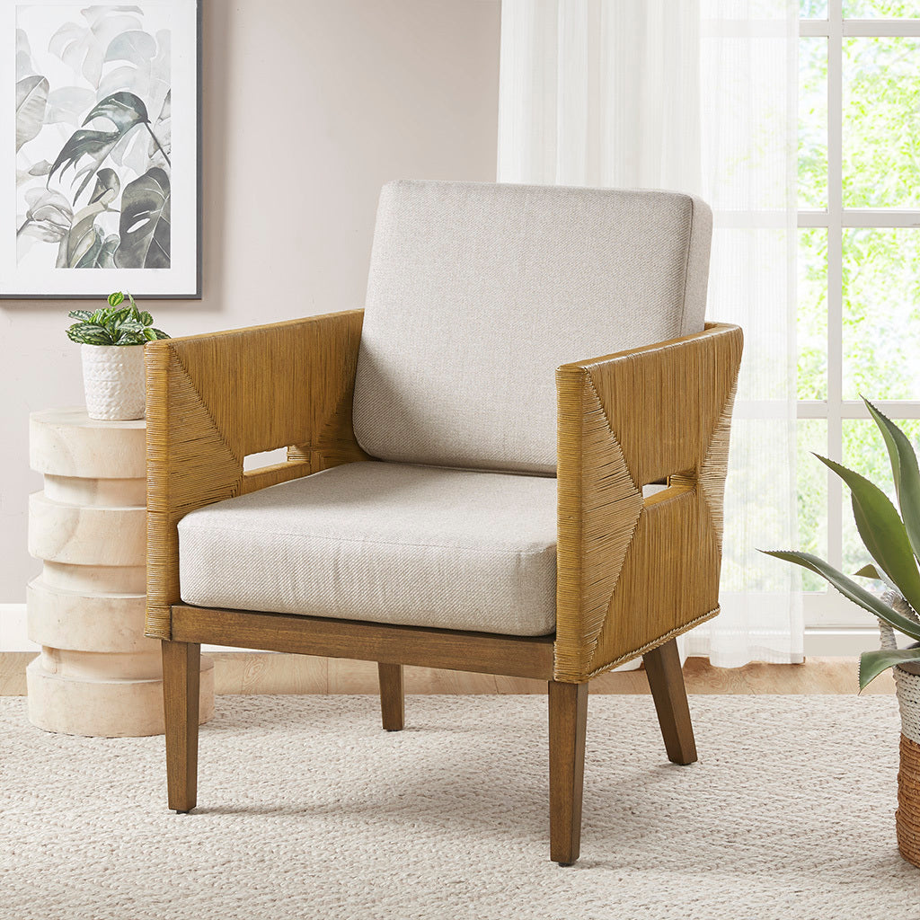 Blake Handcrafted Rattan Upholstered Accent Arm Chair - Natural