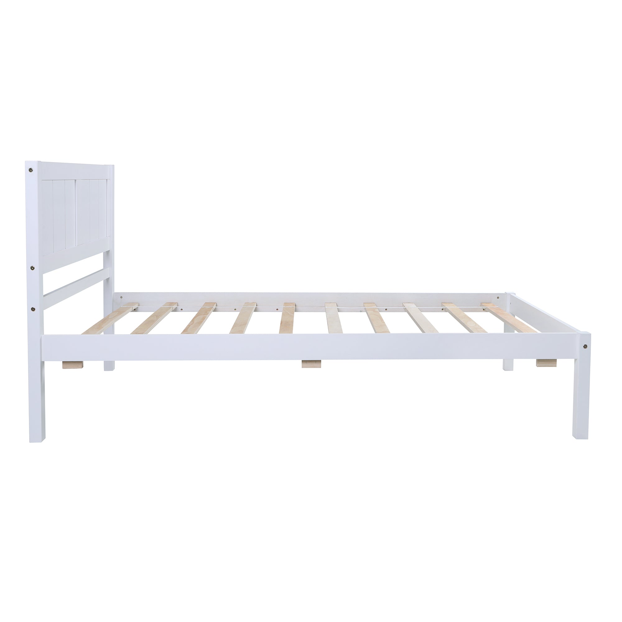 Wood Platform Twin Size Platform Bed with Headboard - White