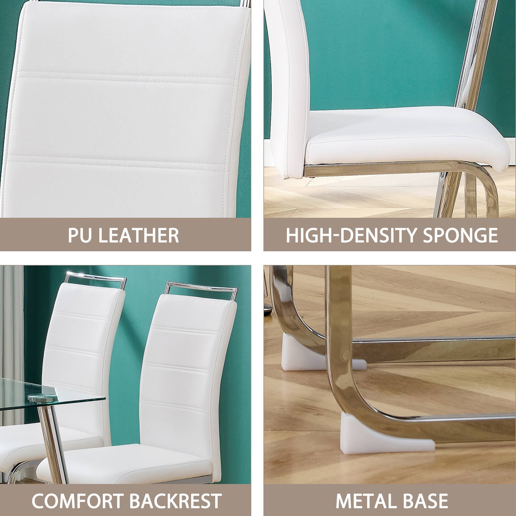 Modern Dining Chairs High Back Upholstered (Set of 4) - White+PU