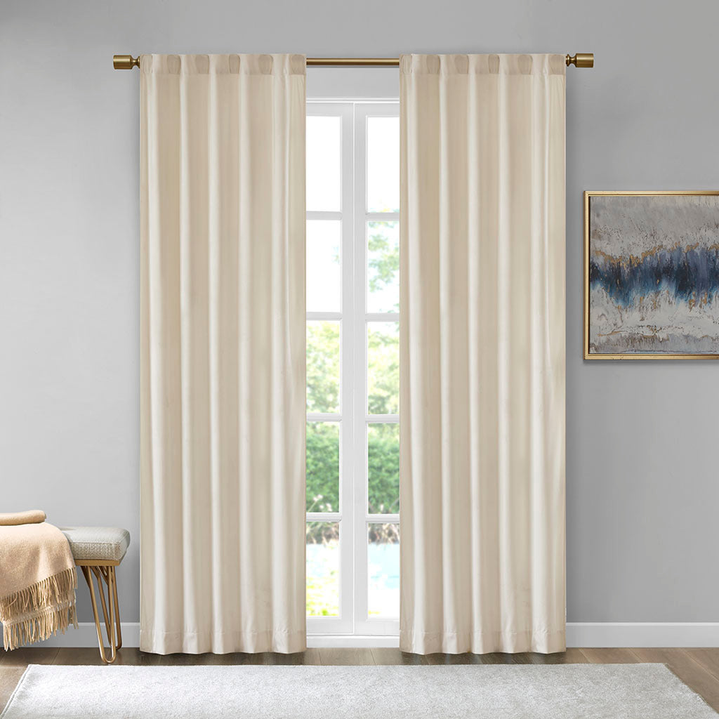 Room Darkening Poly Velvet Rod Pocket/Back Tab Curtain Panel Pair - Ivory