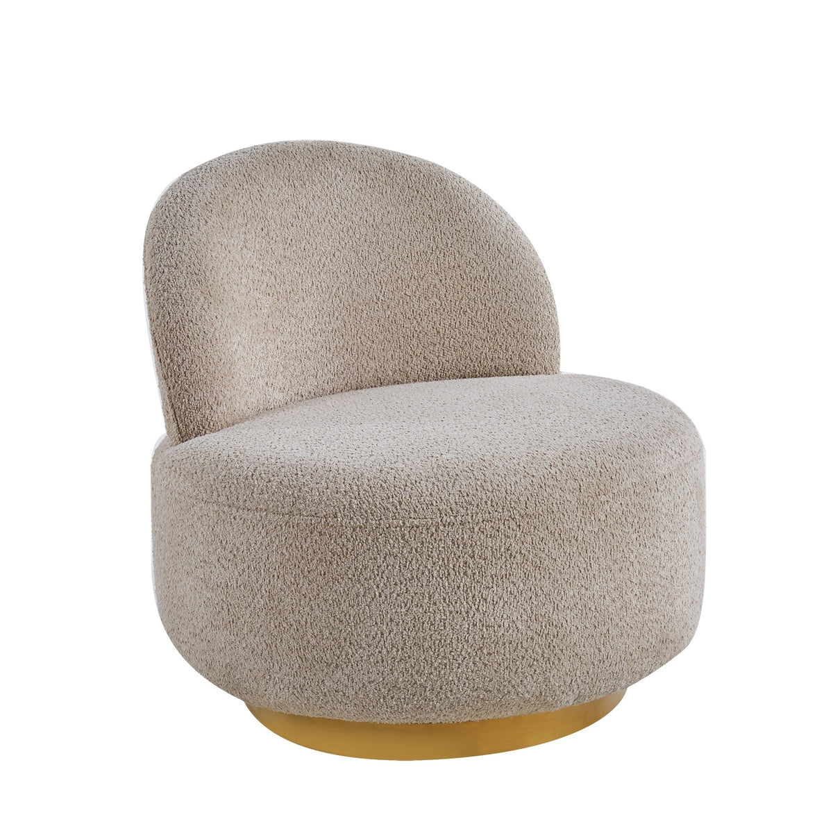 Wool Fabric Swivel Accent Armchair Barrel Chair With Gold Metal Ring,Cream BC-430