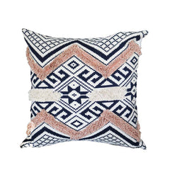 Handcrafted Square Jacquard Cotton Accent Throw Pillow, Geometric Tribal Pattern - White, Black, Beige