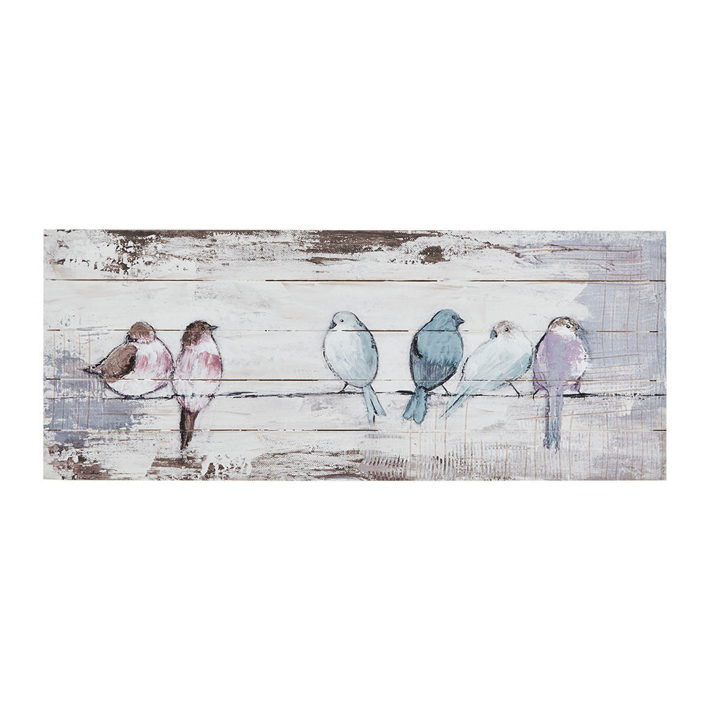 Perched Birds Hand Painted Wood Plank Panel Wall Decor