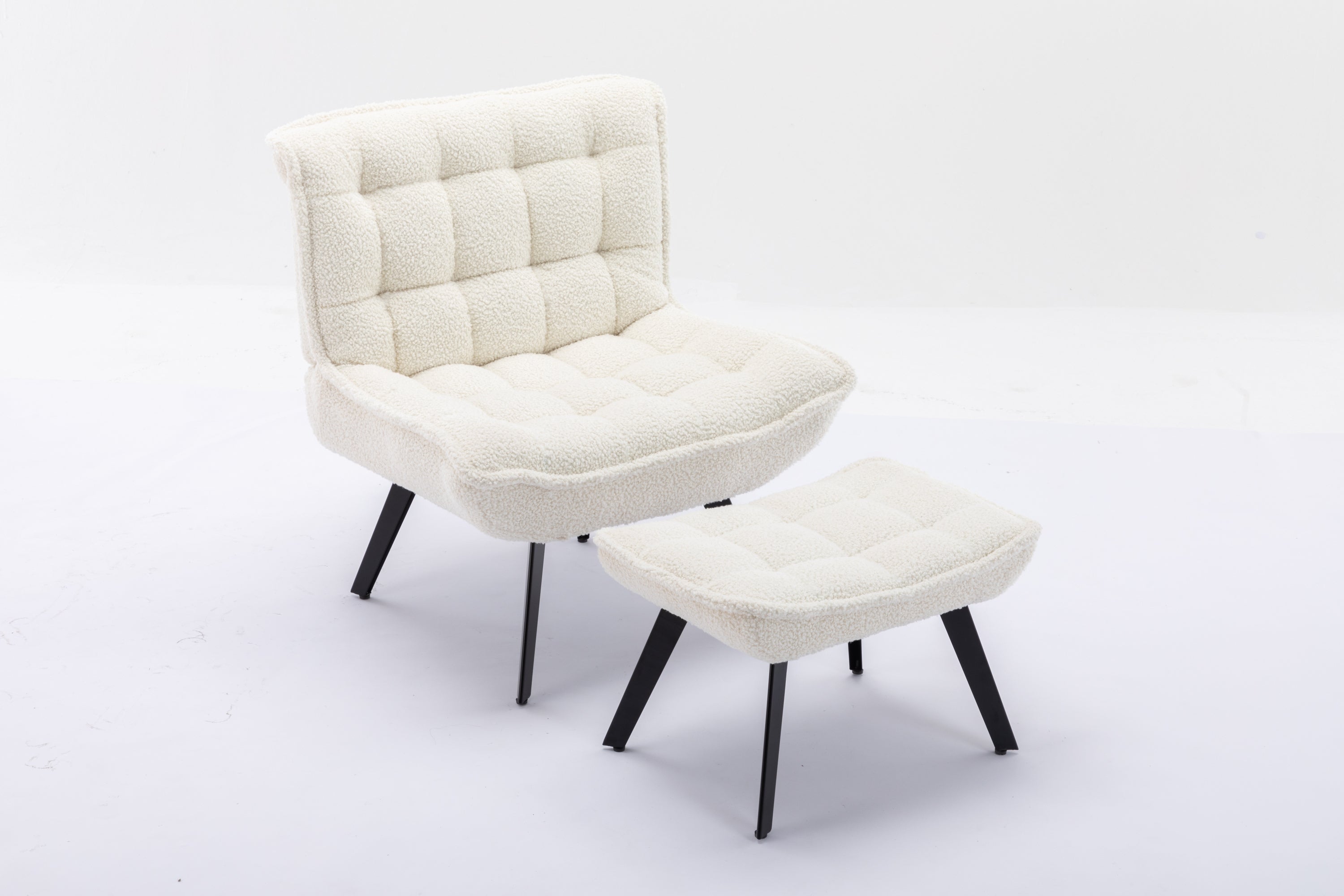 Modern Soft Teddy Fabric Large Width Accent Chair - White