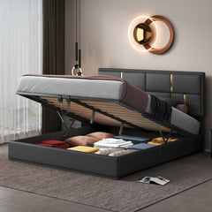 Queen Size Upholstered Platform Bed with Hydraulic Storage System, No Box Spring Needed - Black