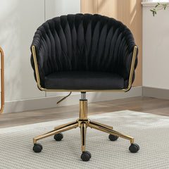 Modern Home Office Leisure Chair with Adjustable Velvet Height and Adjustable Casters - Black