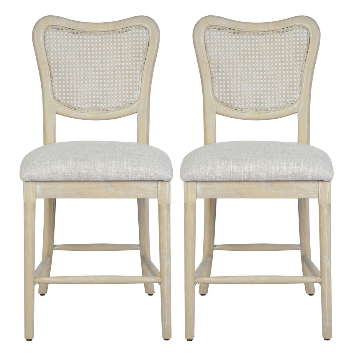 Farmhouse Dining Room Accent Chairs French Distressed Bedroom Barstools with Round Rattan Back Elegant Kitchen Chairs Side Chair (Set of 2) - Rattan Back in Beige