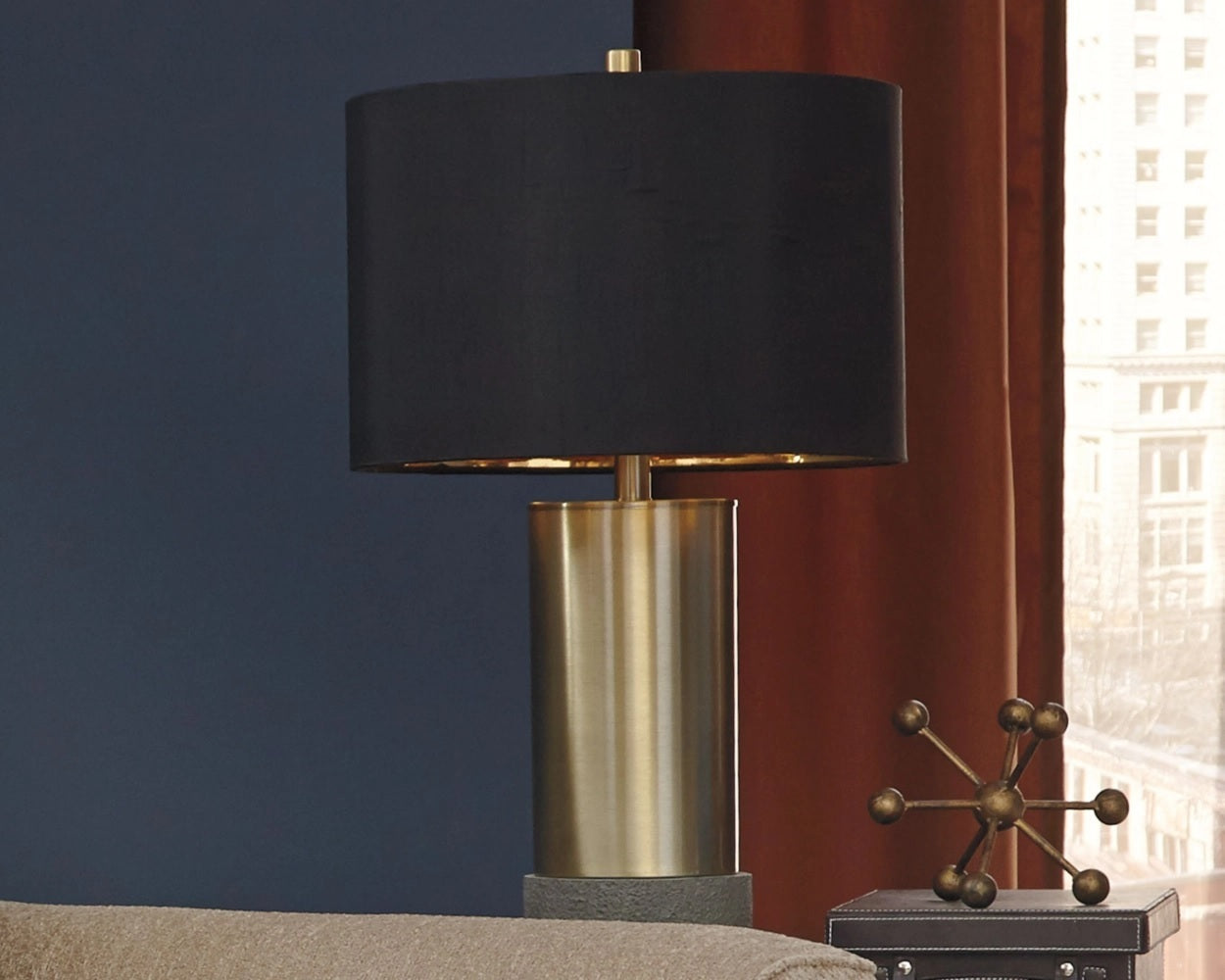 Gray+Brass Finish Faux Concrete Contemporary Table Lamp