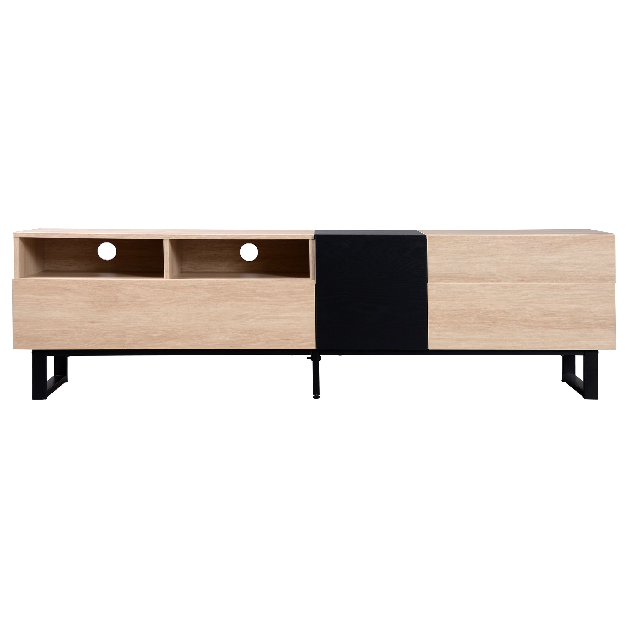 Modern TV Stand for 80'' TV with Double Storage Space - Natural Wood