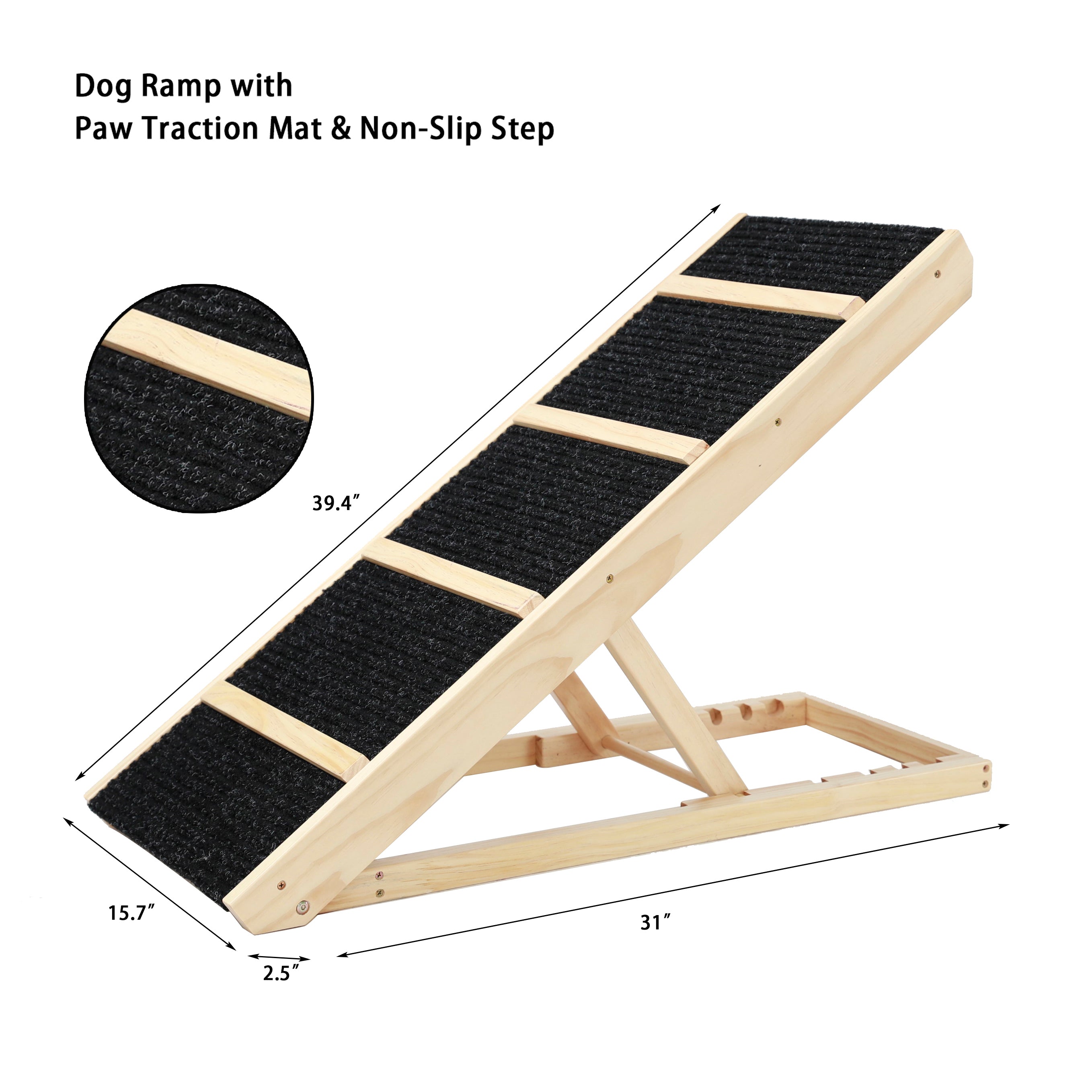 Tall Adjustable Pet Ramp, Folding Portable Wooden Non-Slip Paw Traction Adjustable Height from 9.3" to 24"