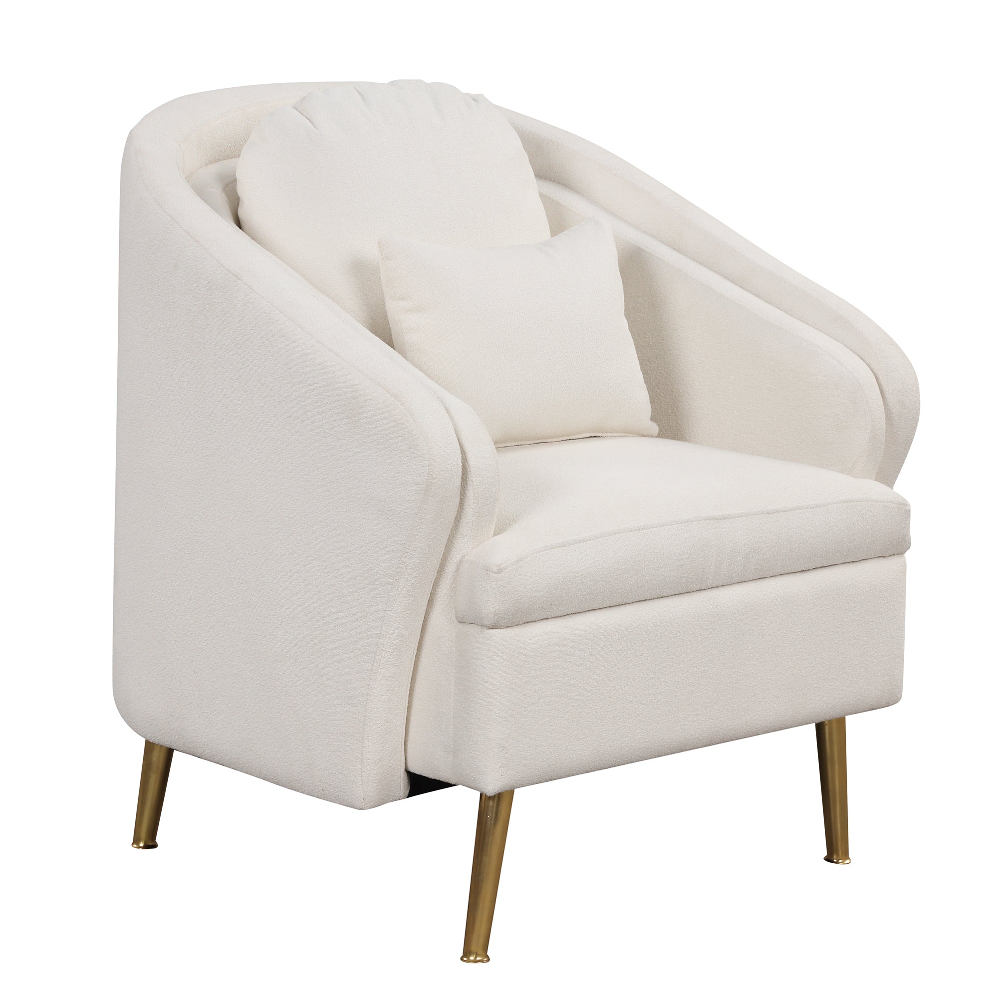 Mid-Century Accent Chair Arm Chair with Lumbar Pillow and Metal Legs- White