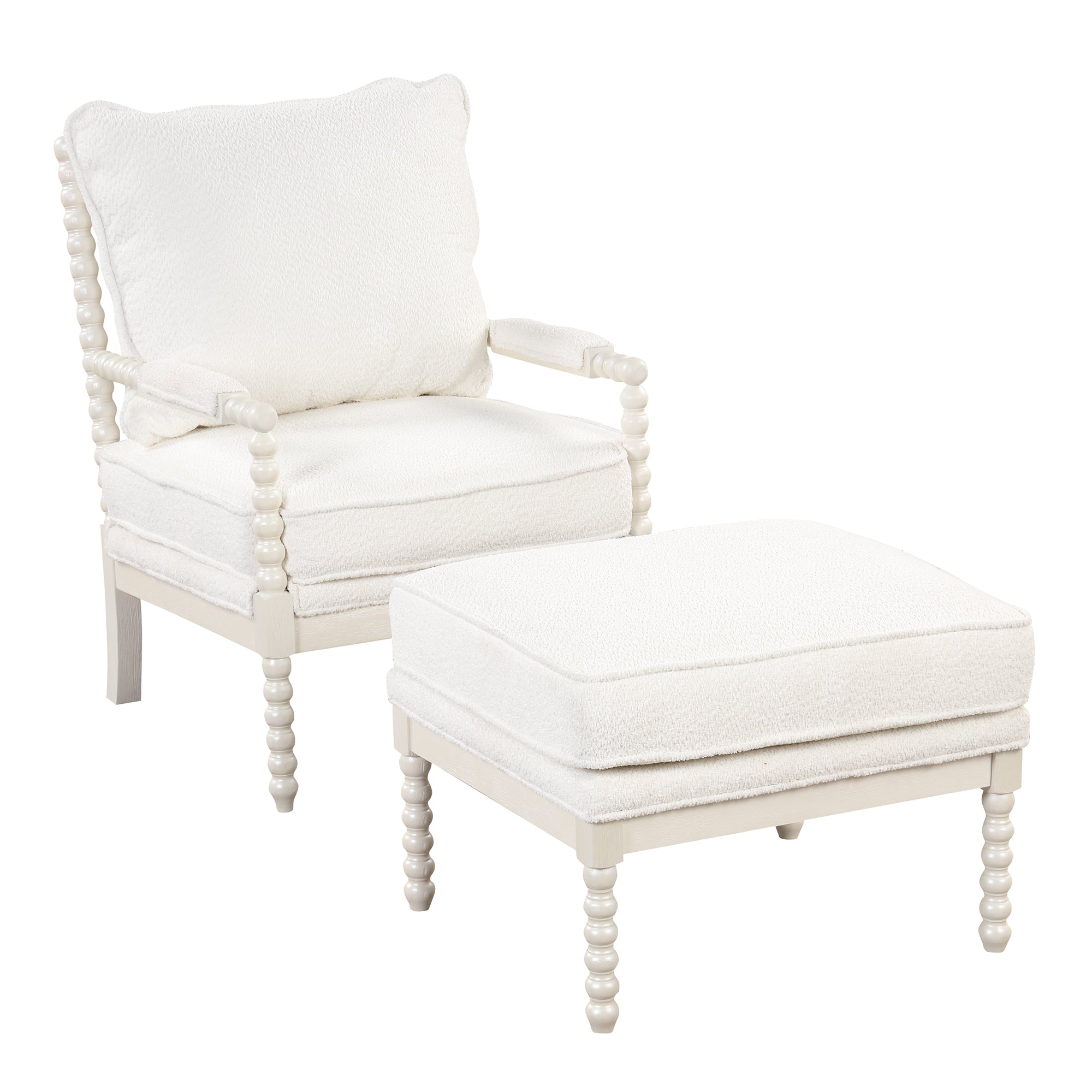 Modern Tufted Velvet Accent Chair with Ottoman - White