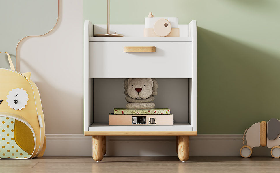 Modern Simple Style White Modern Nightstand, One Drawer Kids Night Stand