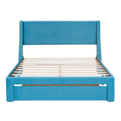 Queen Size Bed Storage with Drawer - Velvet Blue