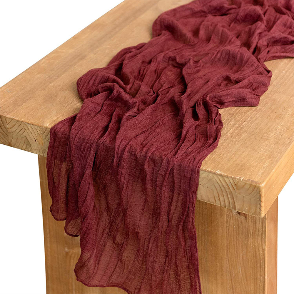 Elegant Crinkled Scarf Linen Table Runner, Wedding Party Table Decor