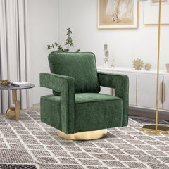 30.7"W Swivel Accent Open Back Chair Modern Comfy Sofa Chair With Gold Stainless Steel Base - Green Chenille