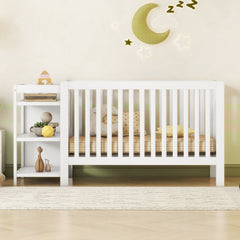 Convertible Crib/Full Size Bed with Changing Table - White