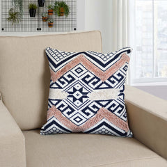 Handcrafted Square Jacquard Cotton Accent Throw Pillow, Geometric Tribal Pattern - White, Black, Beige