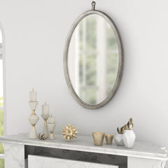 Oval Pewter Woven Grain Decorative Wall Mirror