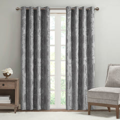 Knitted Jacquard Paisley Total Blackout Grommet Top Curtain Panel - Grey