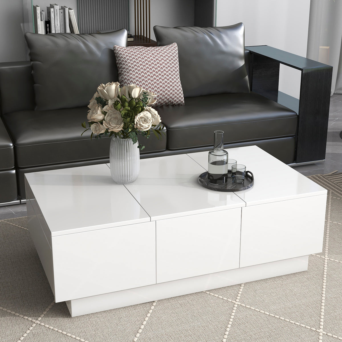 Multifunctional Coffee Table with 2 large Hidden Storage Compartment - White