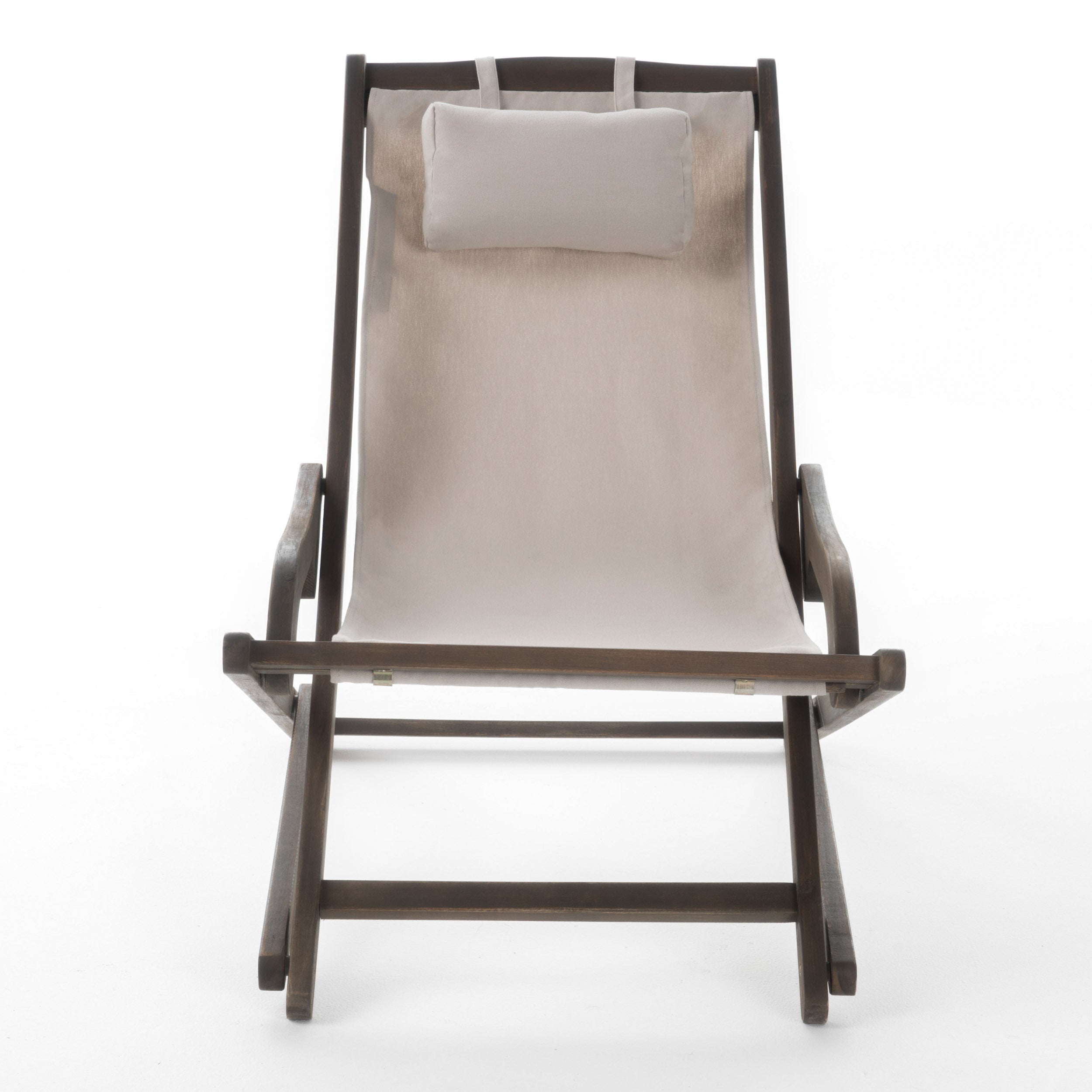 Outdoor Wood and Canvas Sling Chair (Set of 2) - Eucalyptus Wood/ Beige