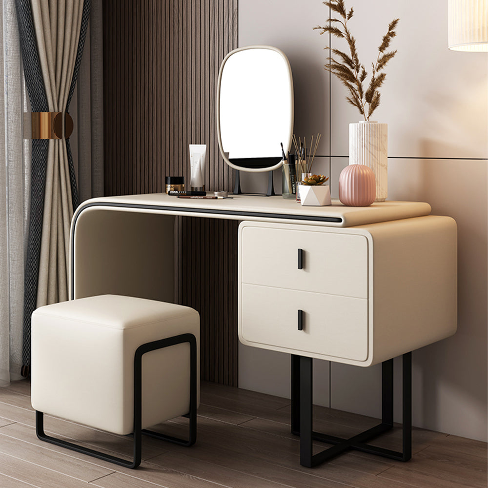 Modern Extendable Makeup Vanity Table with 2 Solid Wood Drawers - White