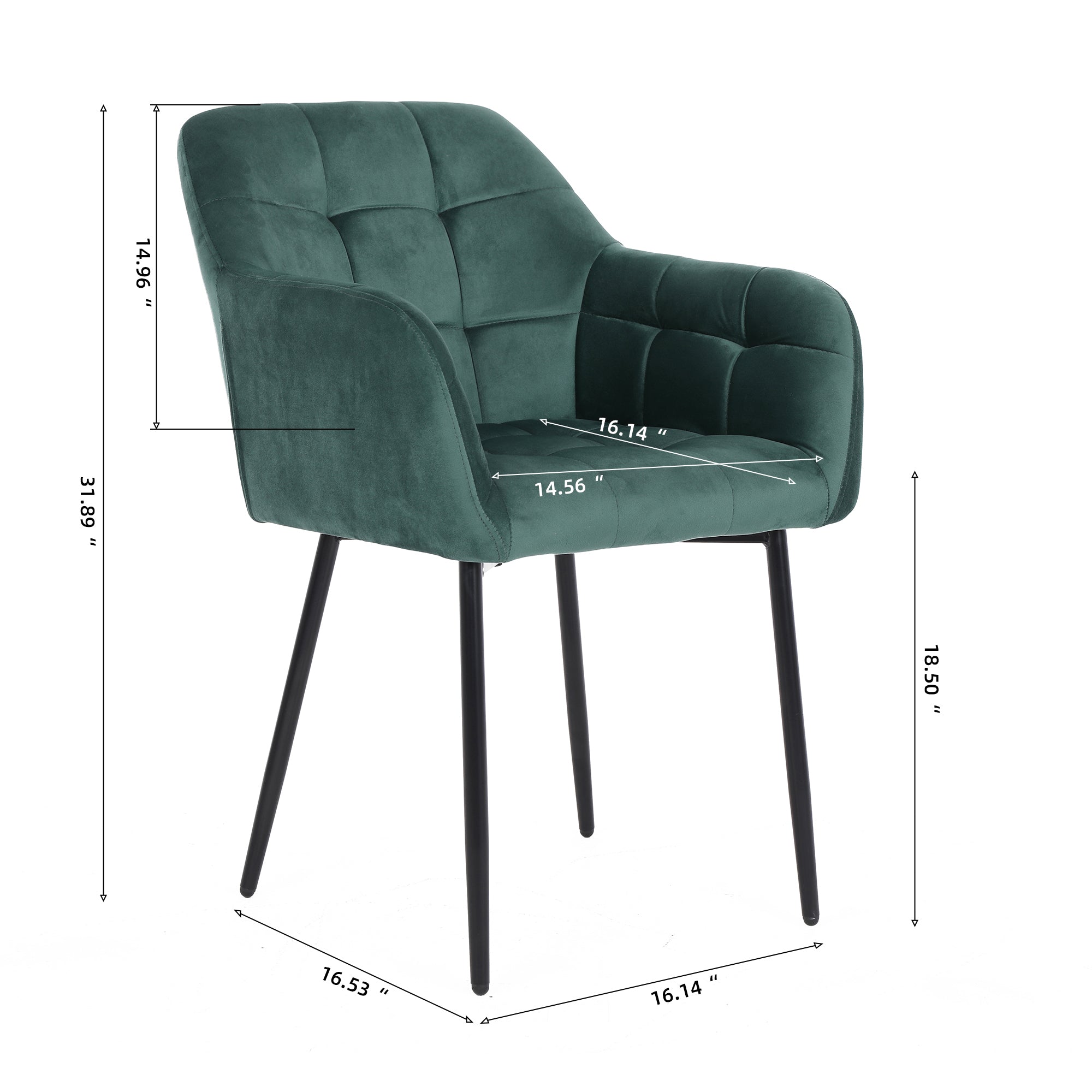 Modern Velvet Dining Chairs with Backrest Armrests (Set of 2) - Green