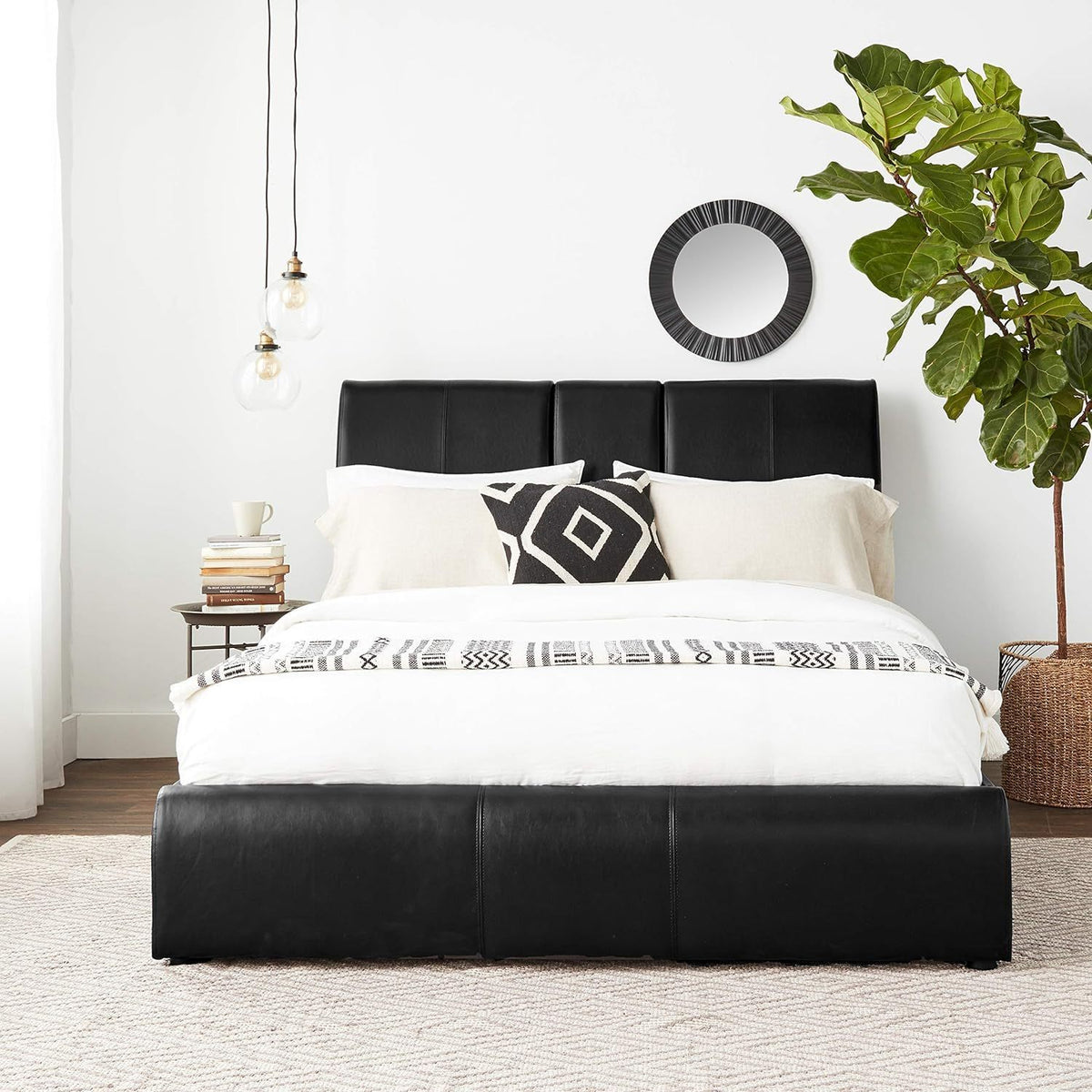 Modern Eastern King Bed - Black PU