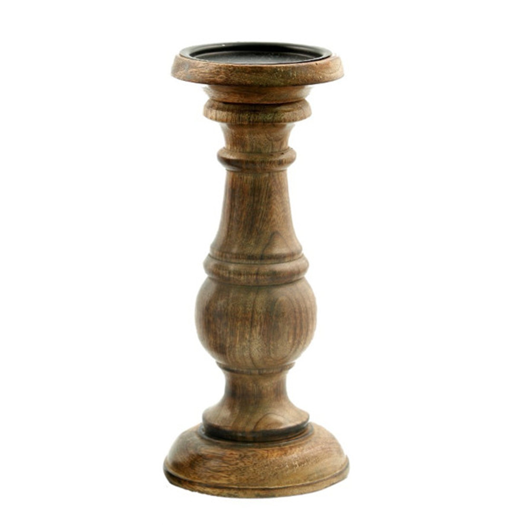 Pillar Shaped Wooden Candle Holder (Set of 3) - Brown