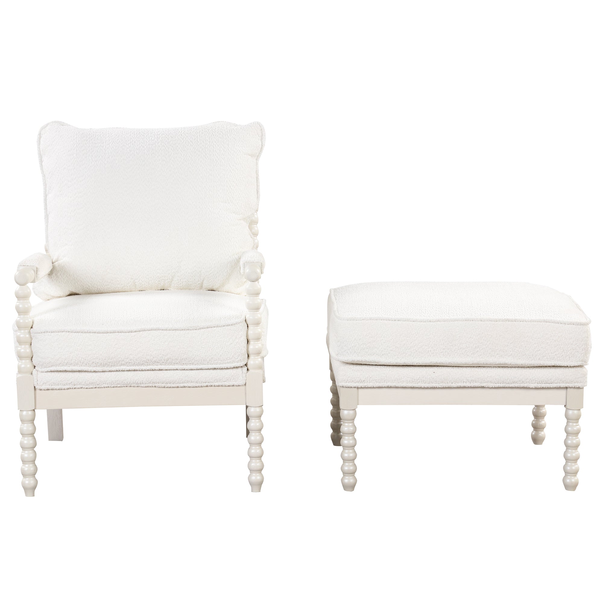 Modern Tufted Velvet Accent Chair with Ottoman - White