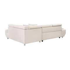 L Shape Sofa, Sleeper Sofa 2 in 1 Pull Out Couch Bed, Right-Facing Pull-out Bed Metal Legs - Velvet Beige