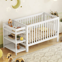 Convertible Crib/Full Size Bed with Changing Table - White