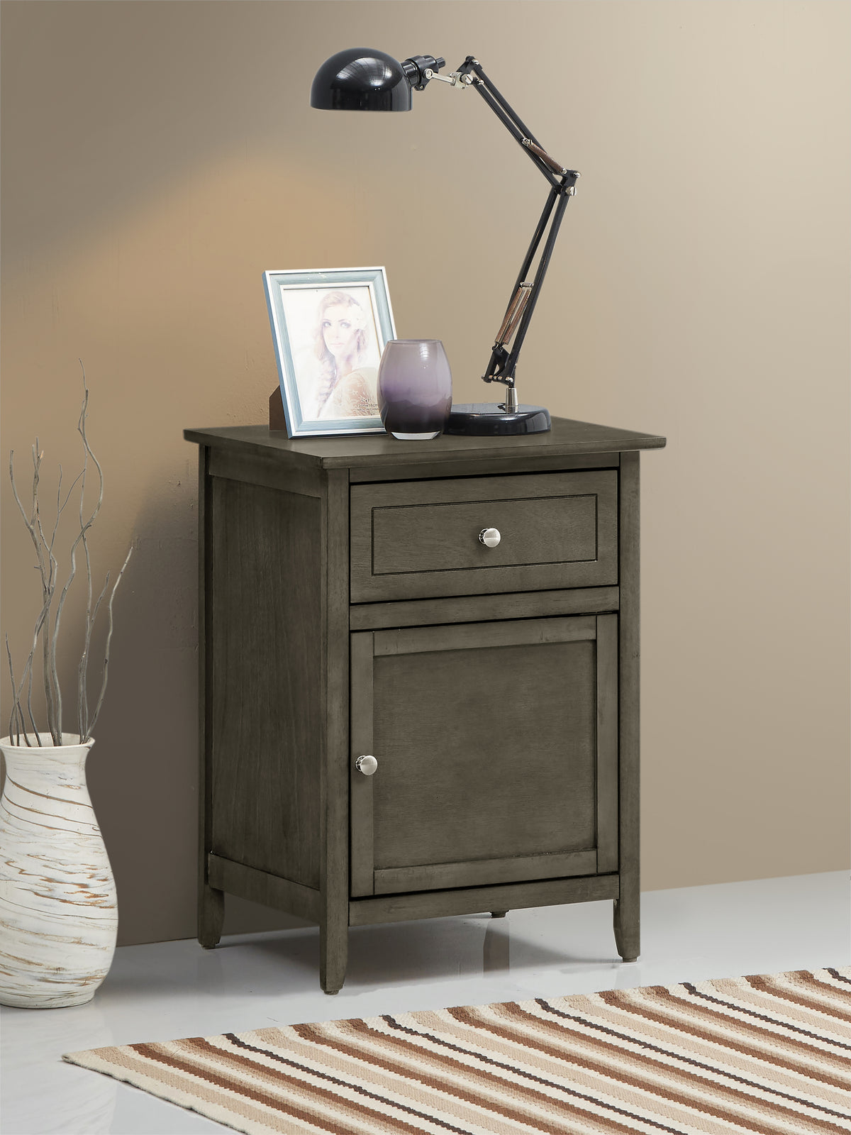 Country Wood Nightstand - Grey