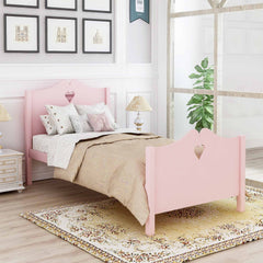 Twin Size Wood Platform Bed with Headboar - Pink