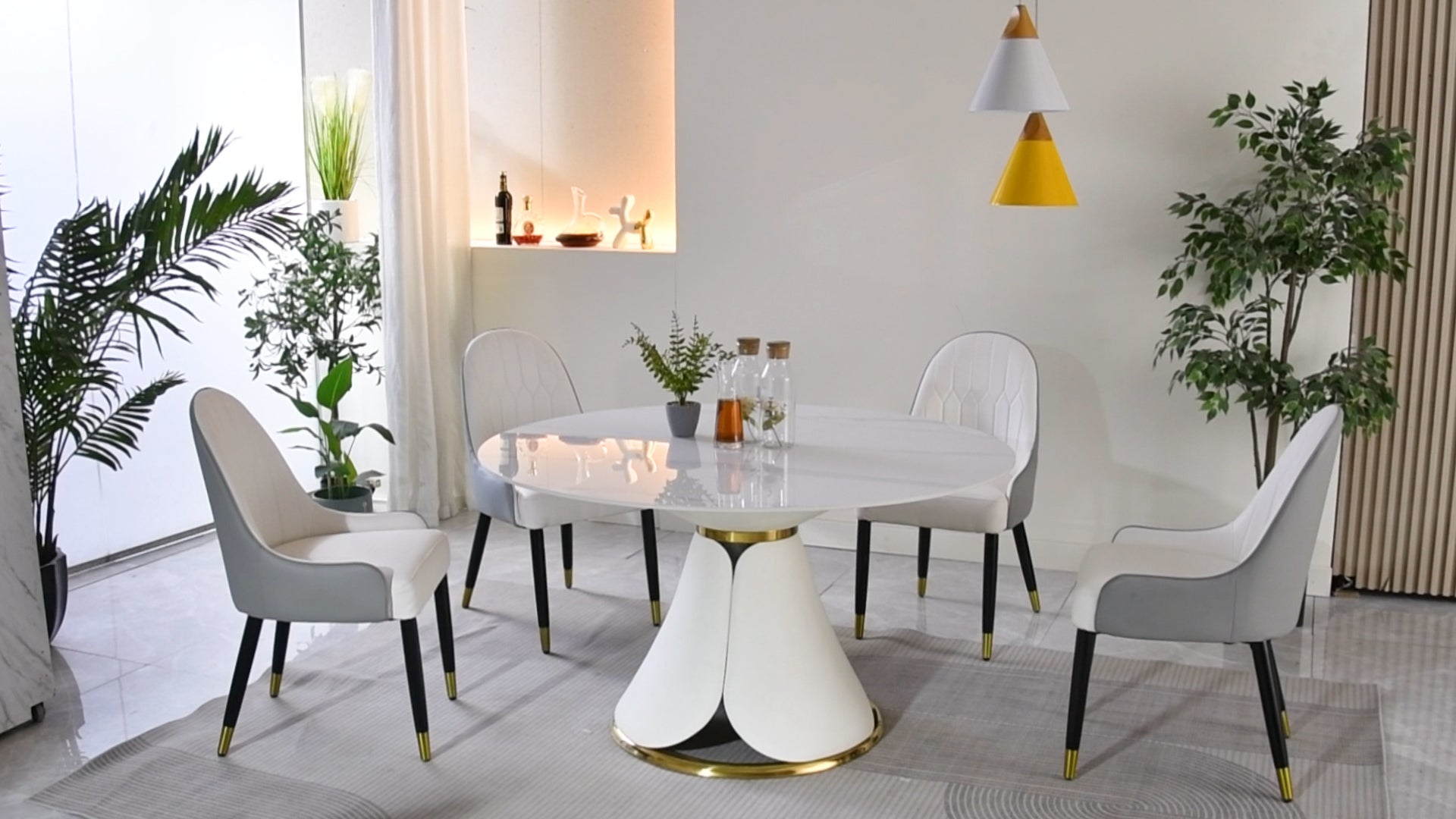 53“ Modern sintered stone round dining table with stainless steel base (chairs not included)