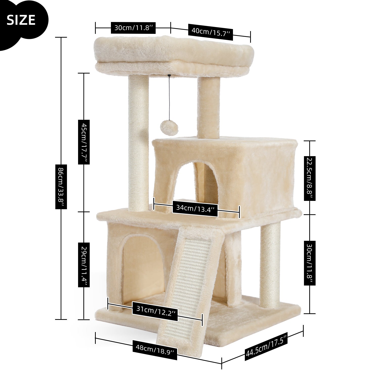 Cat Tree Luxury 34 Inches with Double Condos - Beige