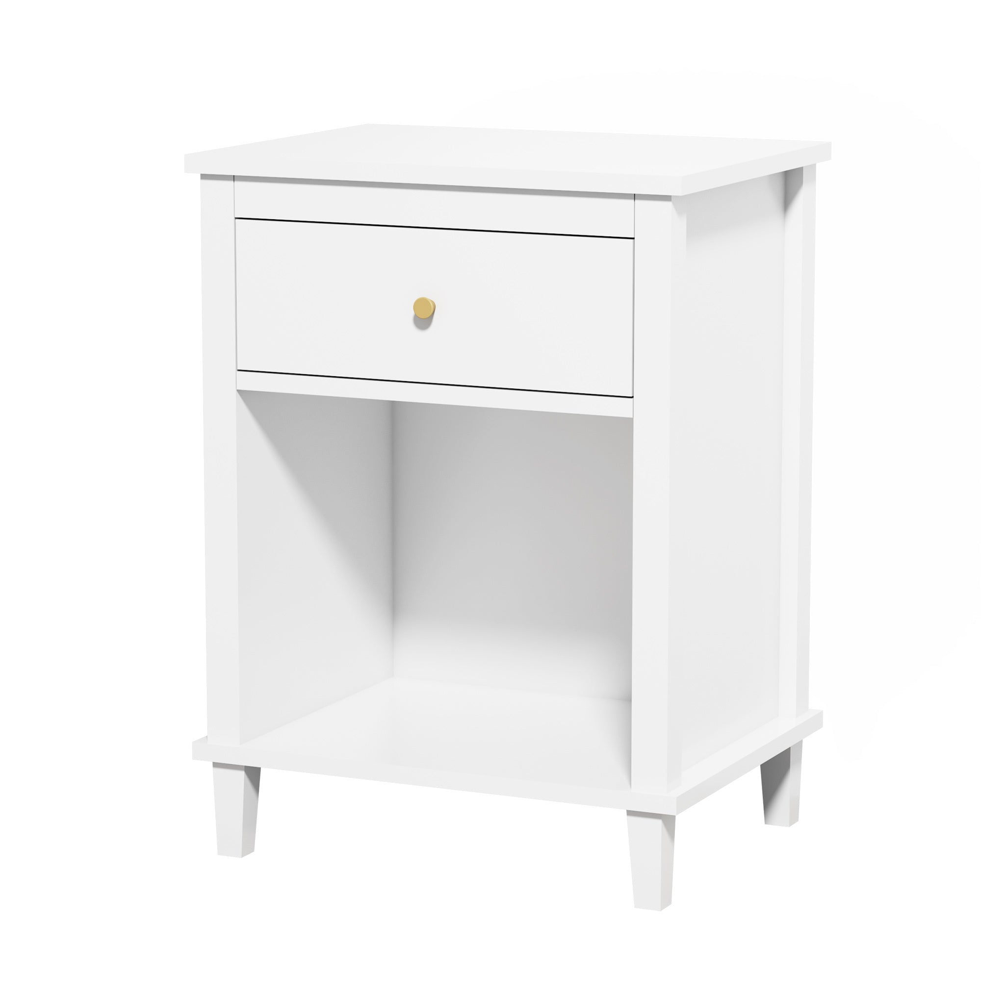 Wooden Nightstand with One Drawer One Shelf for Kids - White