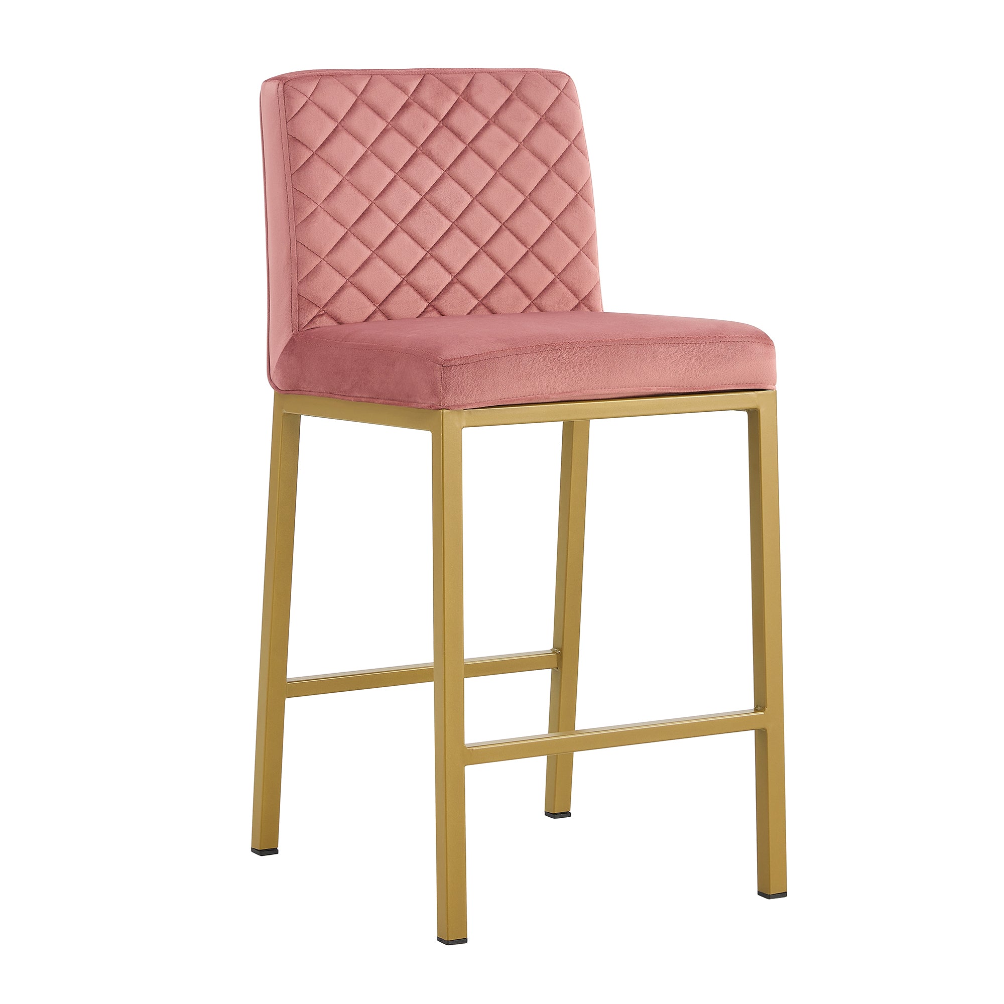 Modern Design High Counter Stool Metal Legs - Dark Pink Velvet Bar Chair (Set of 2)