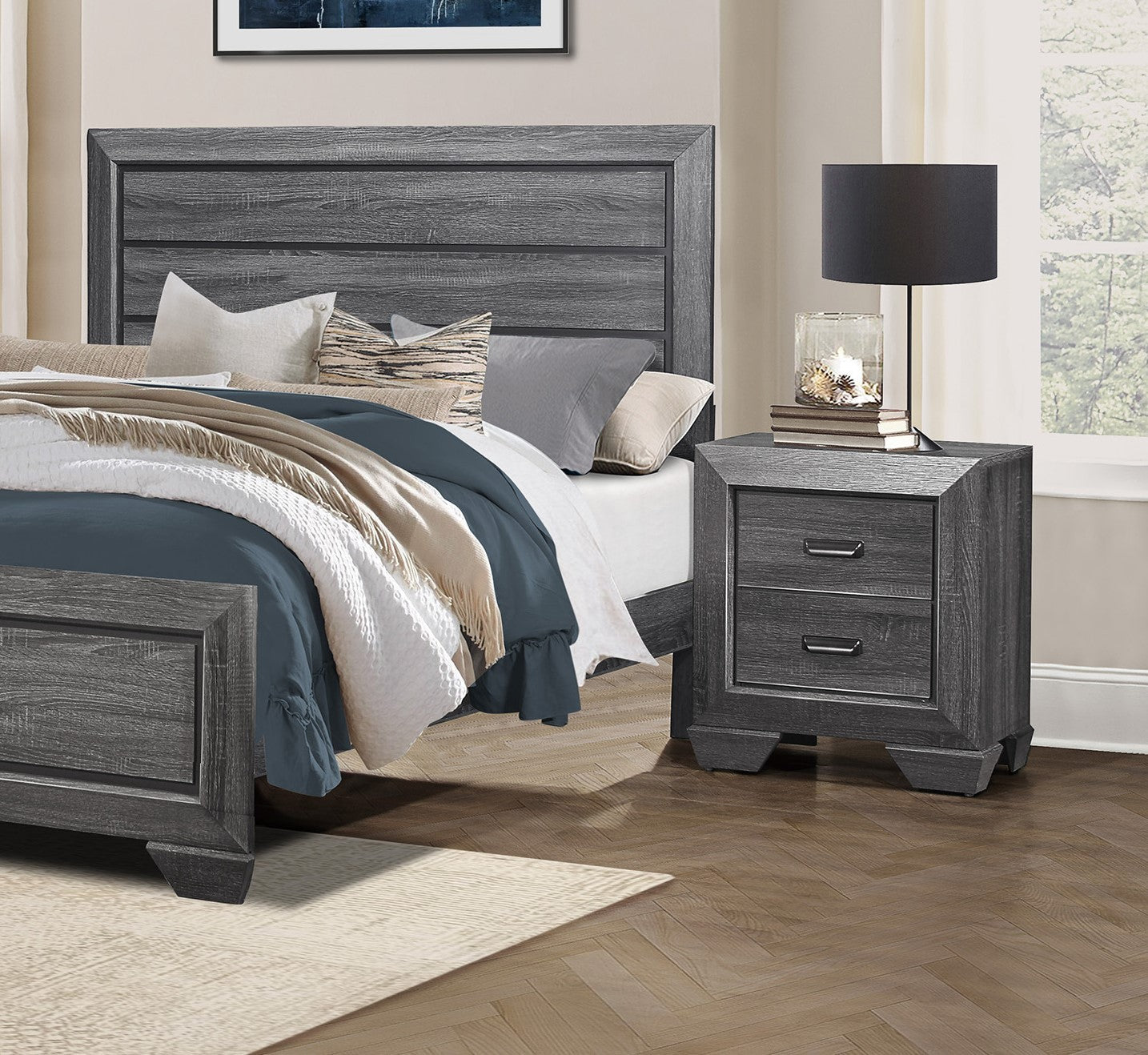 Gray Finish 1pc Nightstand of 2x Drawers Wooden Bedroom Furniture Contemporary Design Rustic Aesthetic