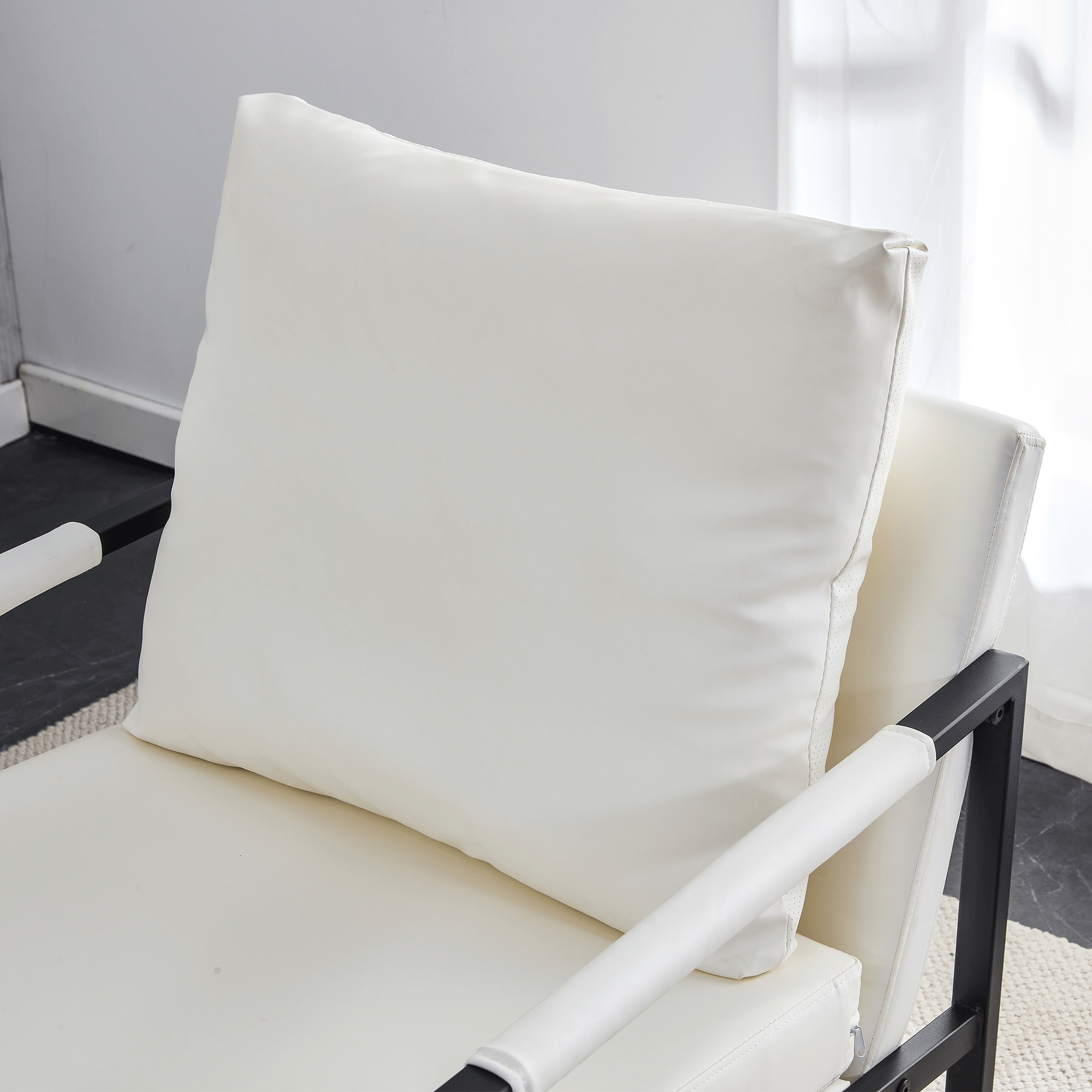 Modern Sofa Chair - White PU Leather + Metal Frame + Foam