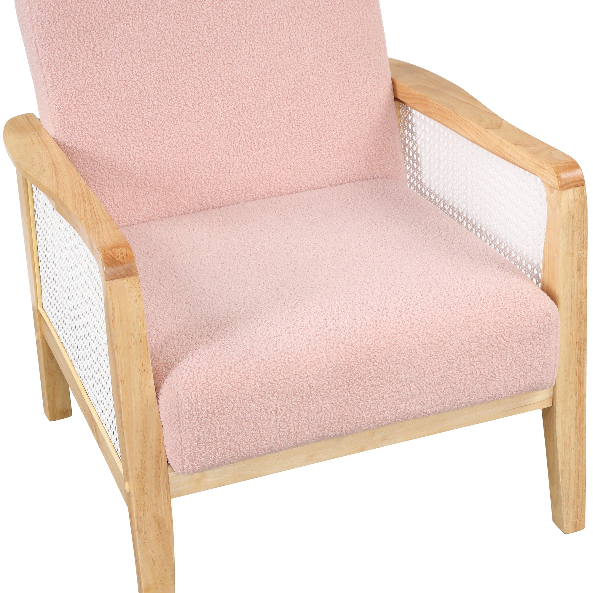 Rattan Mesh Upholstered Accent Chair, Teddy Short Plush Particle Velvet Armchair
