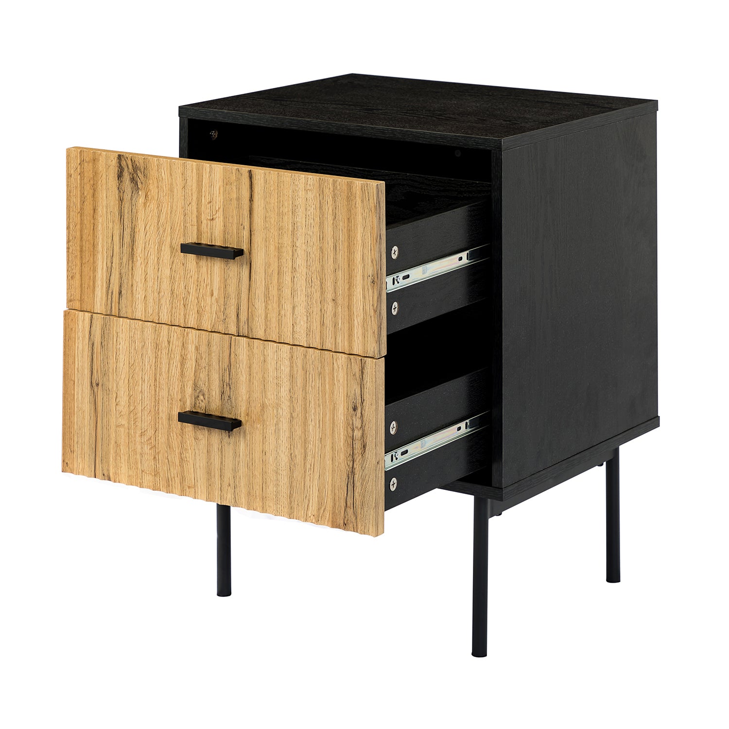 2-Drawer Nightstand - Black Metal & Wood