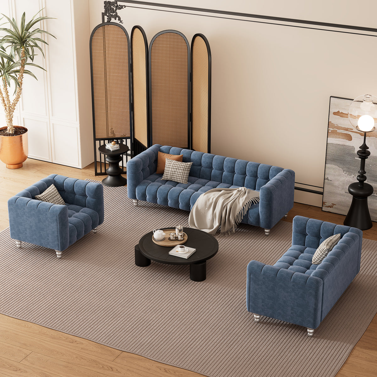 Modern 3-piece Sofa Set - Blue