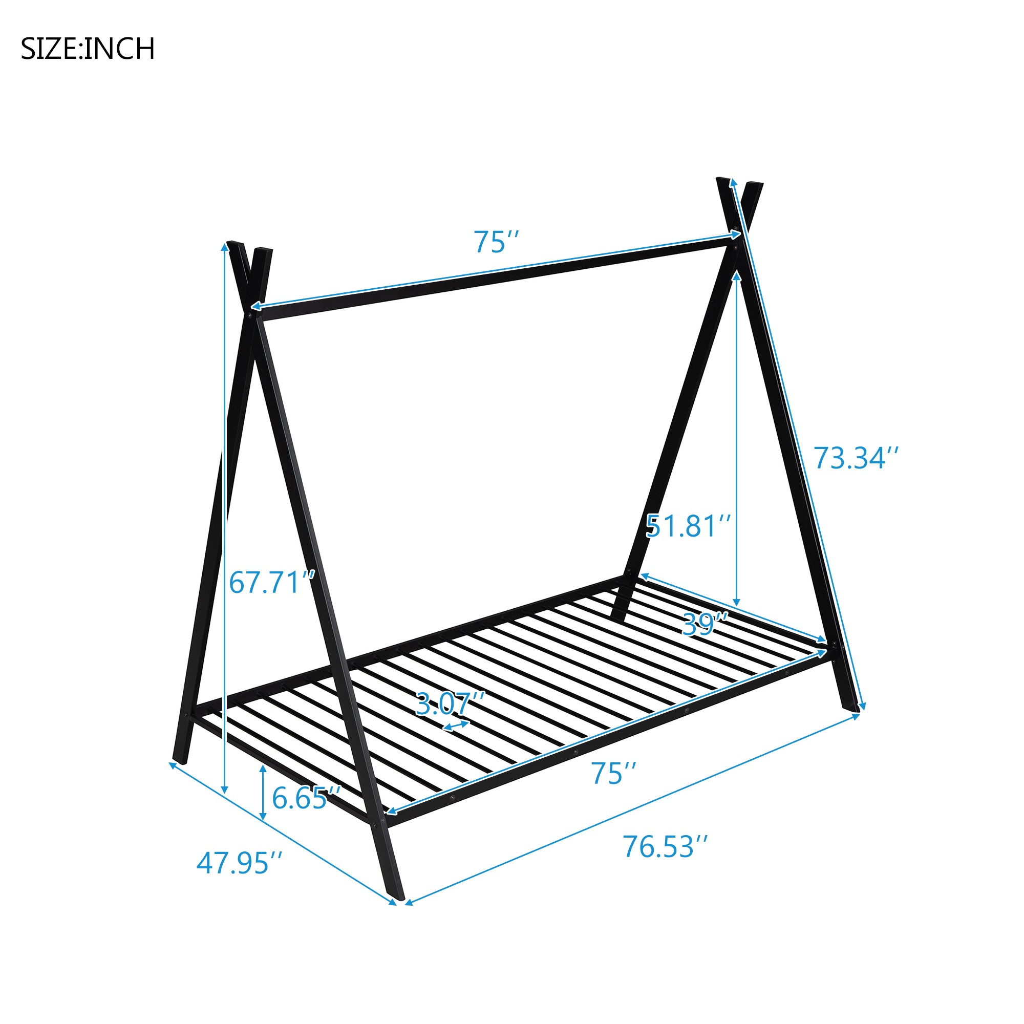 Twin Size Tent Bed Playhouse with Slat for Kids Girls/Boys - Black